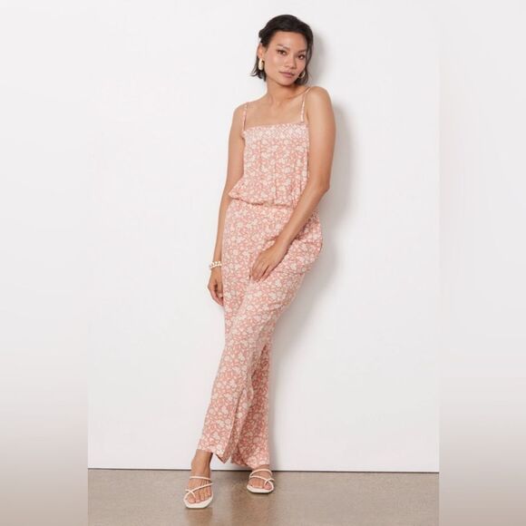 Faherty Renata Jumpsuit Pink White Floral Size Large - Picture 1 of 12